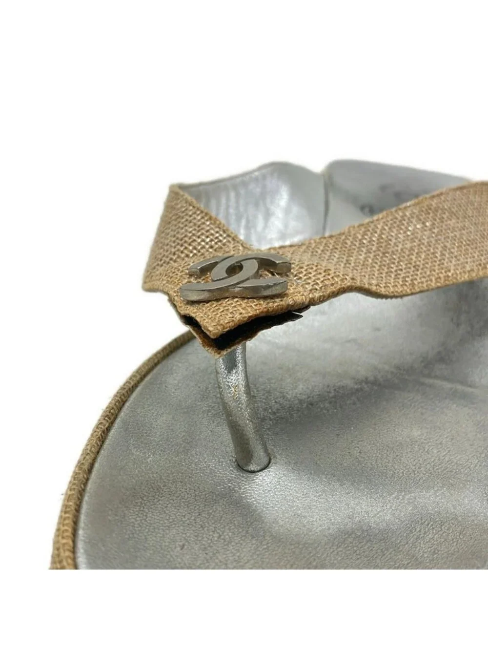 Chanel Beach Sandals 36 Beige CC Logo Silver Linen